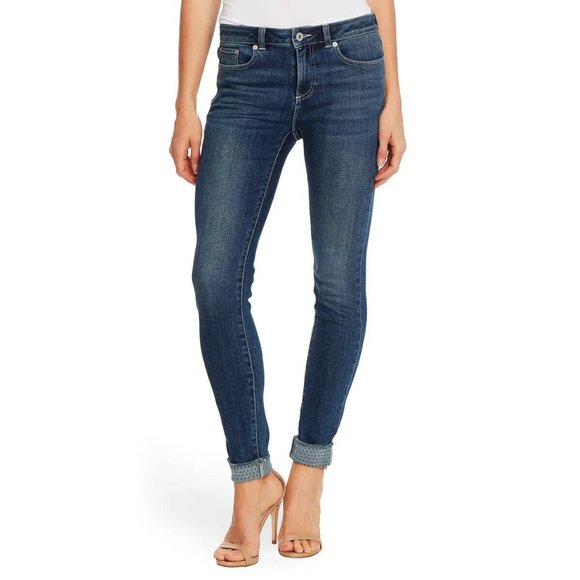 CeCe Denim - CeCe Blue Denim Jeans High Rise Waist Polka Dot Cuff Skinny Stretch Size 31 / 12